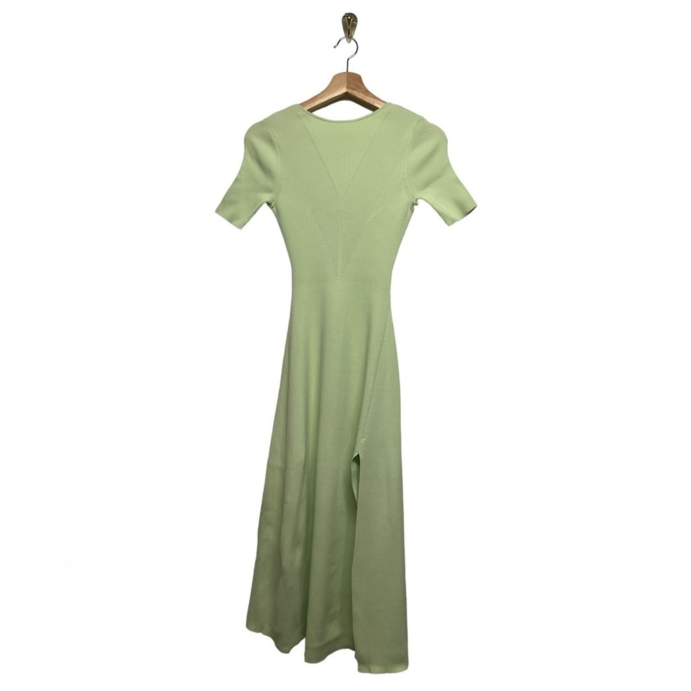 NWT MAJE Ruched Lace-Up Ribbed Stretch-Knitted Midi Dress Verts XS - Picture 9 of 14